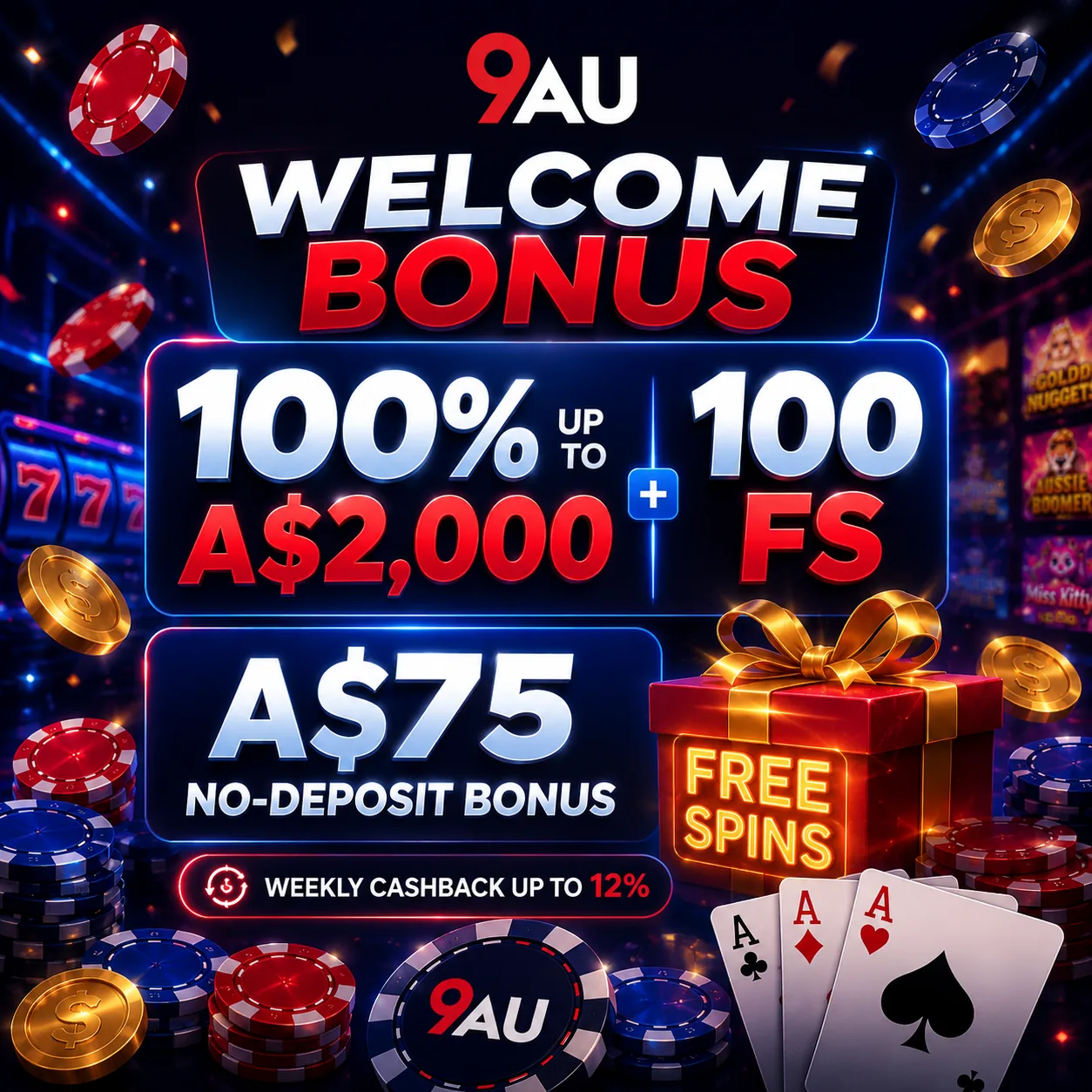 9AU welcome bonus and free spins promotion graphic